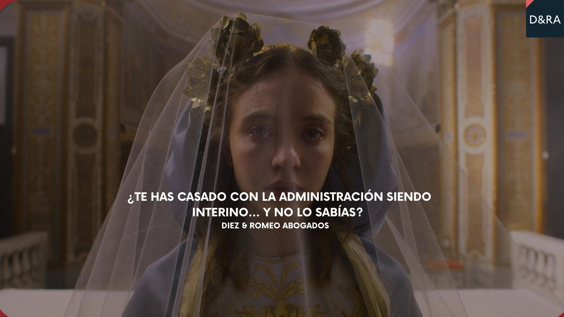 Interina con velo de novia como metáfora del vínculo forzoso con la Administración pública.