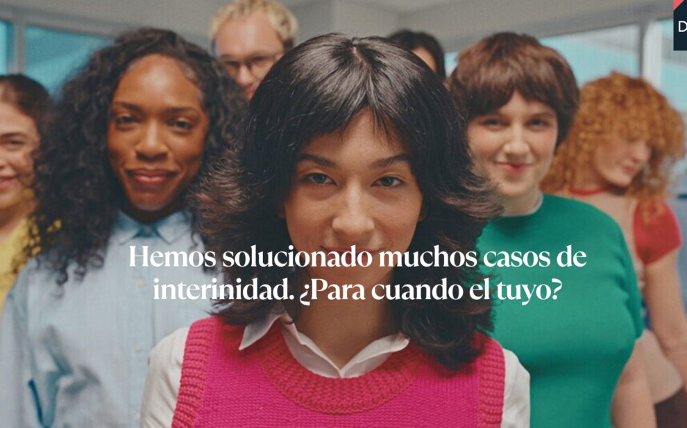 Equipo de abogados de Diez & Romeo Abogados especializados en interinos y función pública, con mensaje “Hemos solucionado muchos casos de interinidad. ¿Para cuándo el tuyo?” en referencia a la defensa frente al abuso de temporalidad.