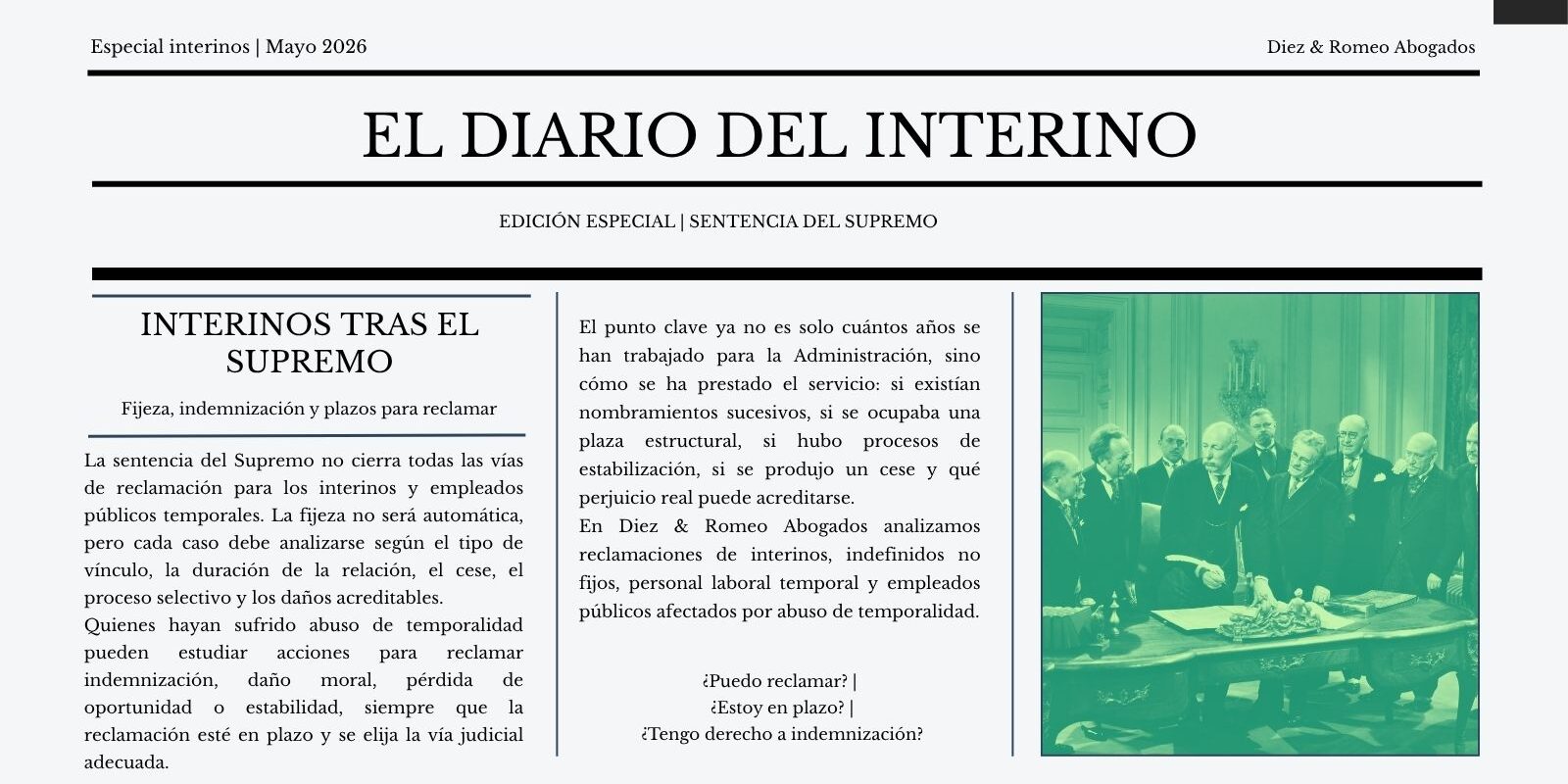 Sentencia del Tribunal Supremo sobre interinos y plazo para reclamar indemnización por abuso de temporalidad.