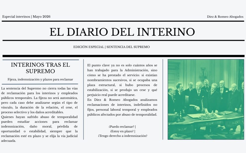 Sentencia del Tribunal Supremo sobre interinos y plazo para reclamar indemnización por abuso de temporalidad.