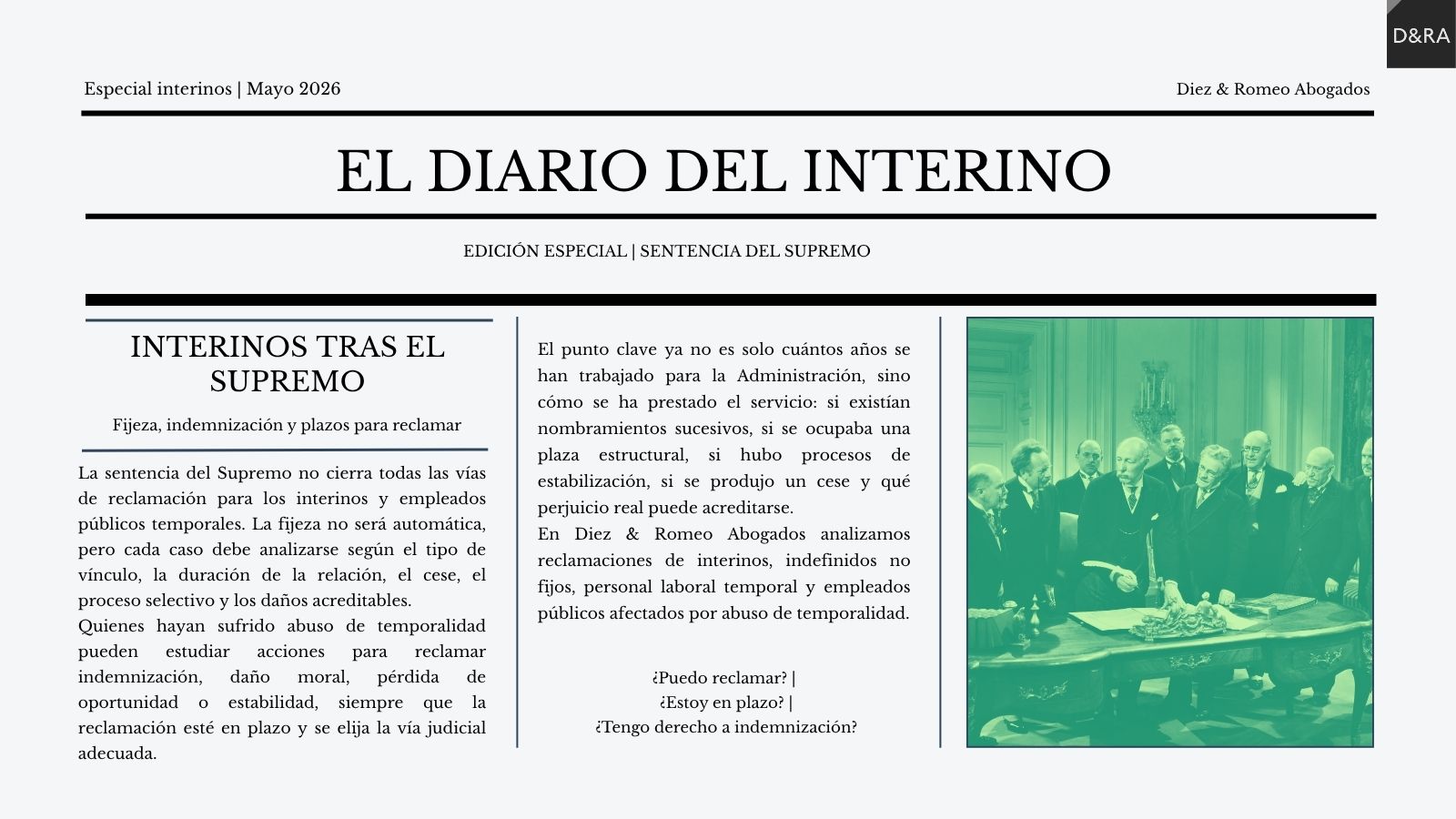 Sentencia del Tribunal Supremo sobre interinos y plazo para reclamar indemnización por abuso de temporalidad.